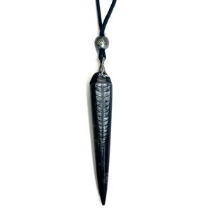 Orthoceras Fossil Pendant Necklace Black Long Tooth Tusk Shell Horn Mens Striped